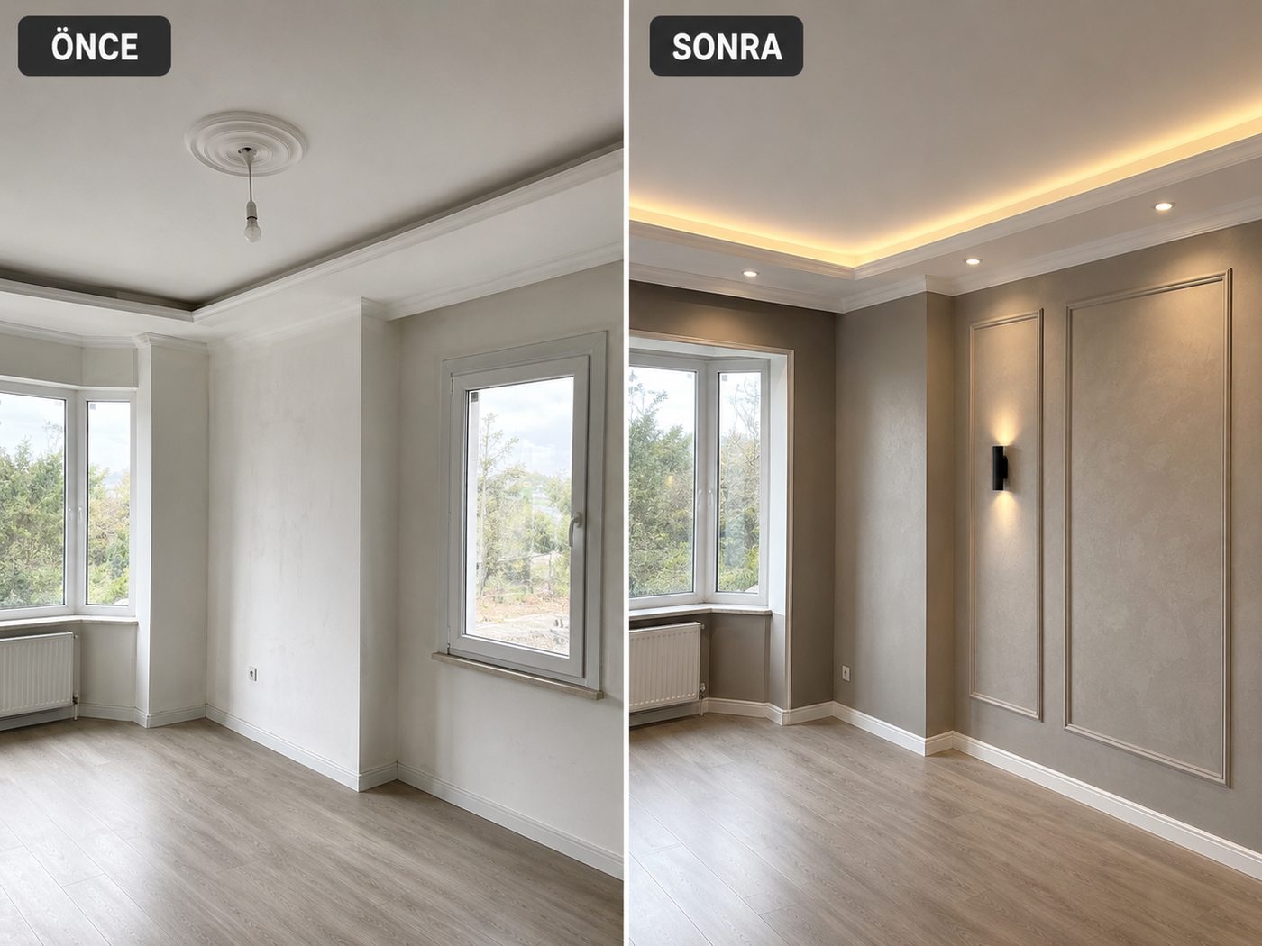 Rafet Paşa iç cephe boya öncesi ve sonrası